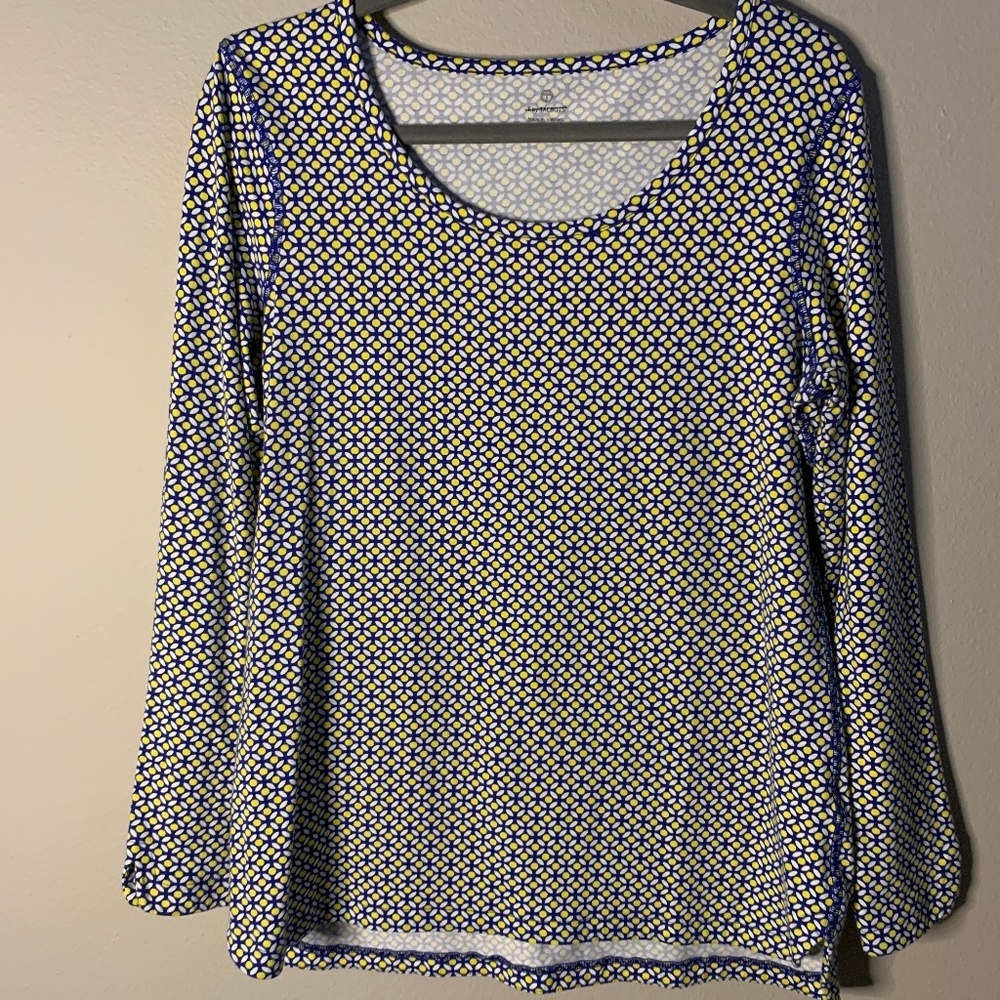 T by Talbots Shirt Womens Medium Knit Pullover Activewear Geometric Stretch Top